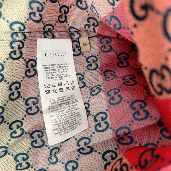 New Authentic Gucci GG Multicolor Short Sleeve Silk Shirt - Picture 7 of 9